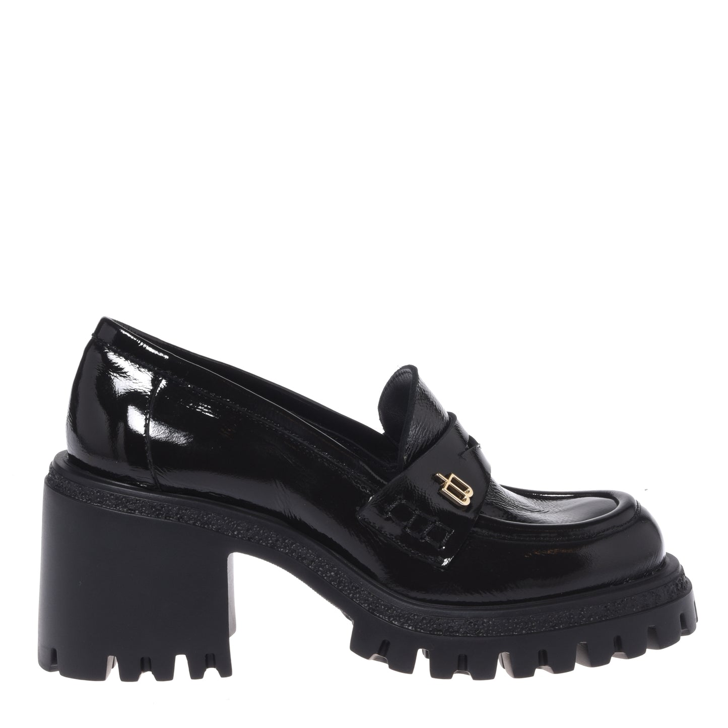Black heeled loafers in naplak