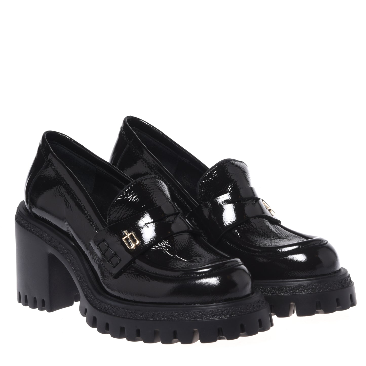 Black heeled loafers in naplak