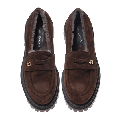 Dark brown suede loafers