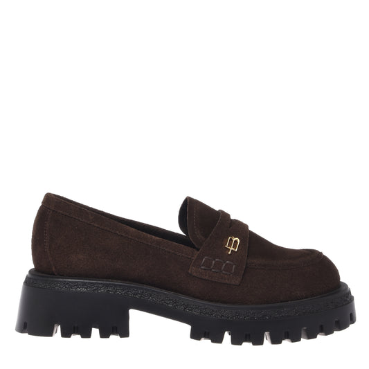 Dark brown suede loafers