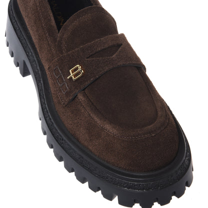 Dark brown suede loafers