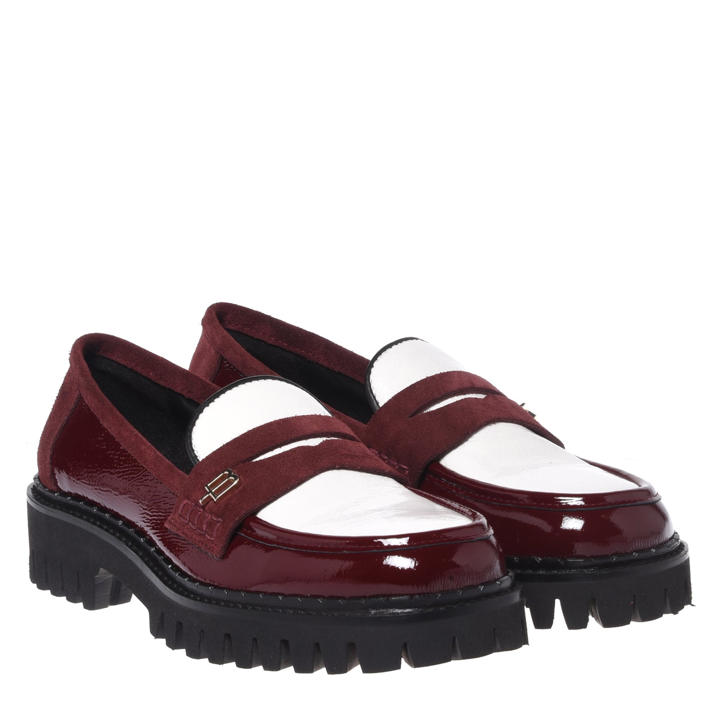Mocassini in naplak bordeaux e bianco