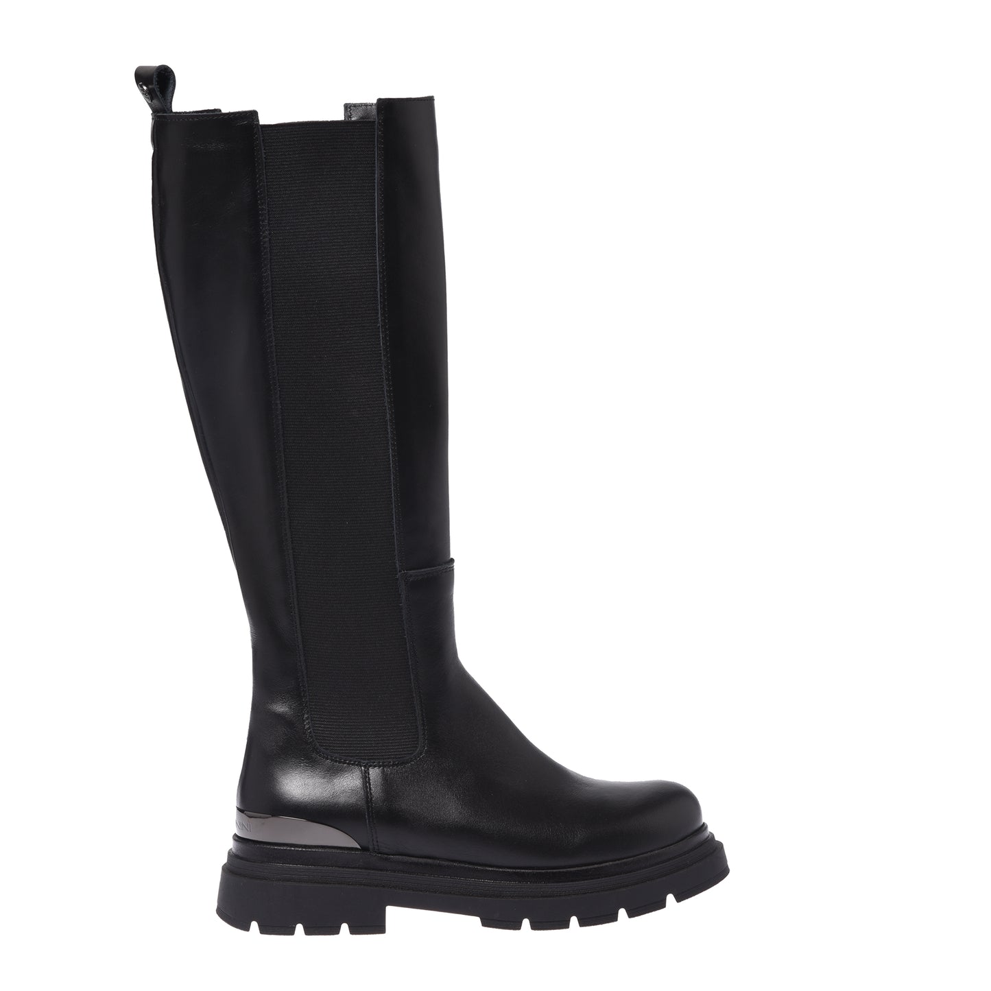Black leather boots with elastic at the back