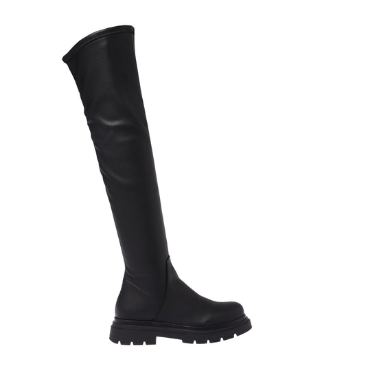 Black vegetable-tanned stretch leather boots