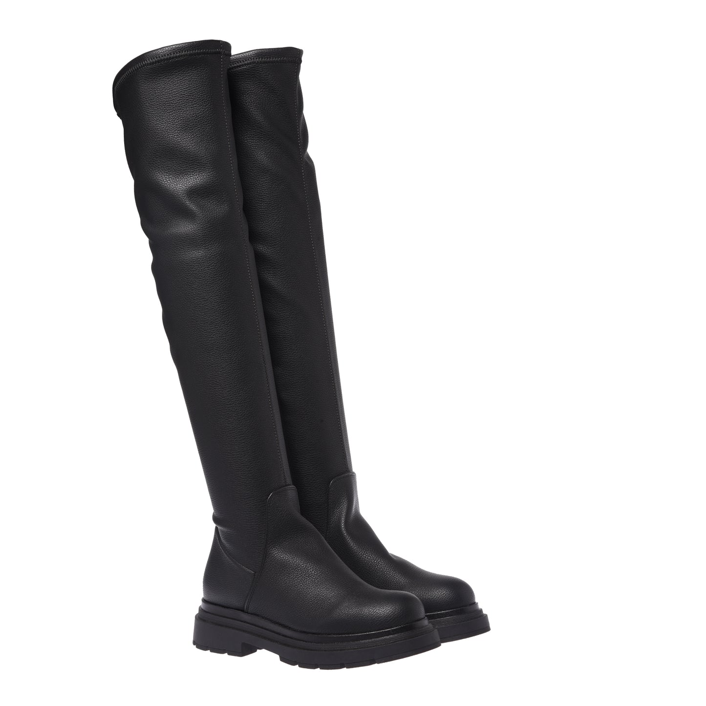 Black vegetable-tanned stretch leather boots
