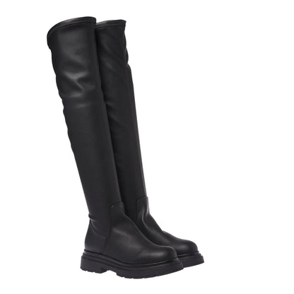 Black vegetable-tanned stretch leather boots