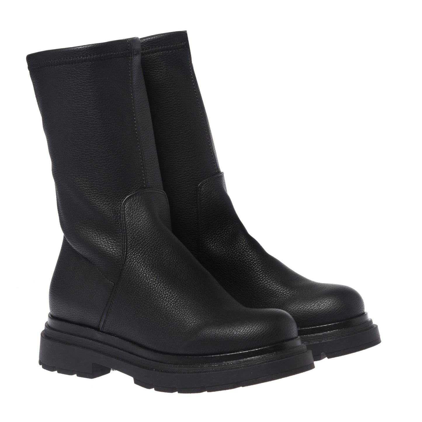 Black vegetable-tanned stretch leather boots