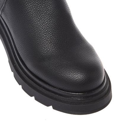 Black vegetable-tanned stretch leather boots