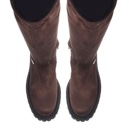 Dark brown suede boot