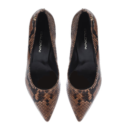 Décolleté con stampa serpente marrone