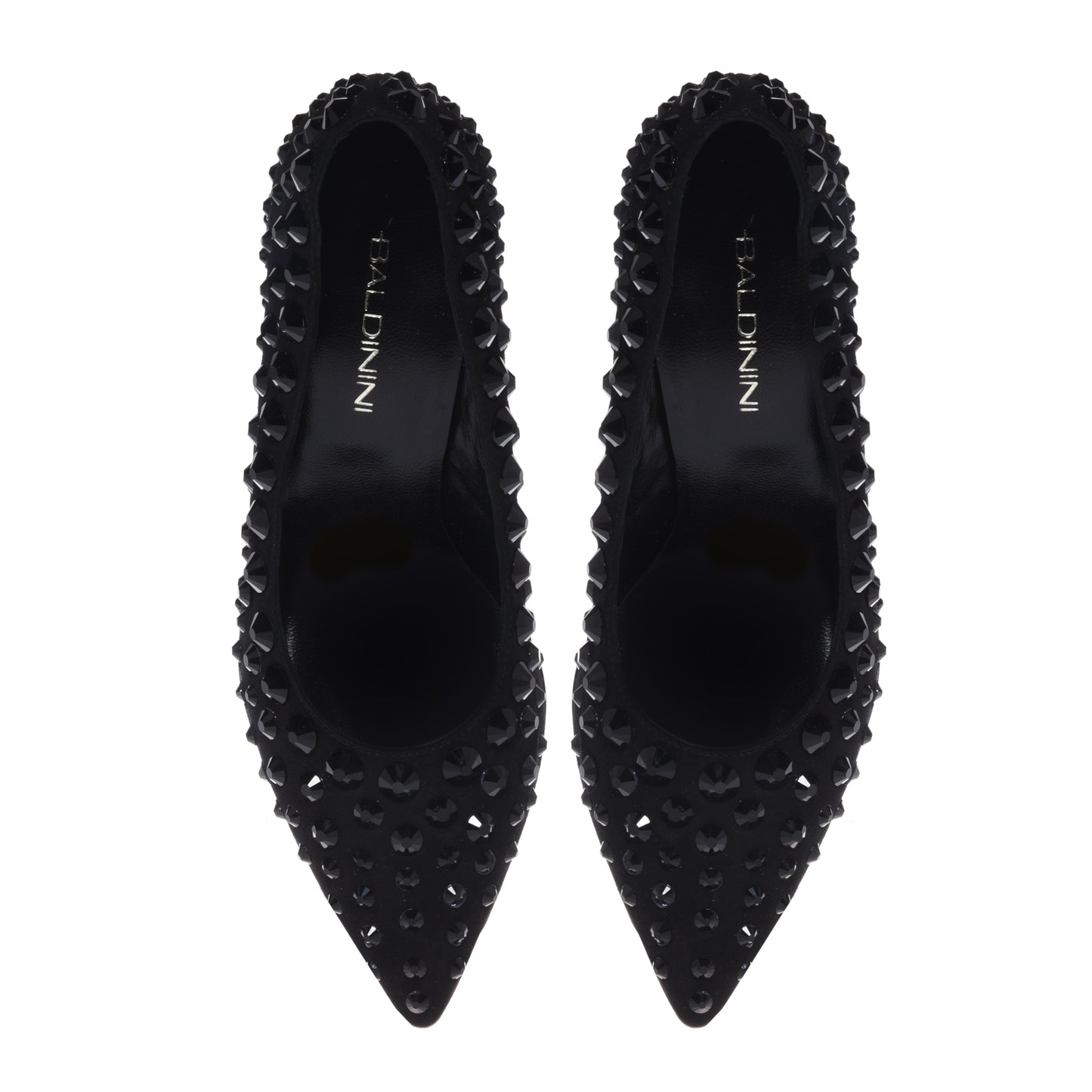Black suede pumps with rhinestones