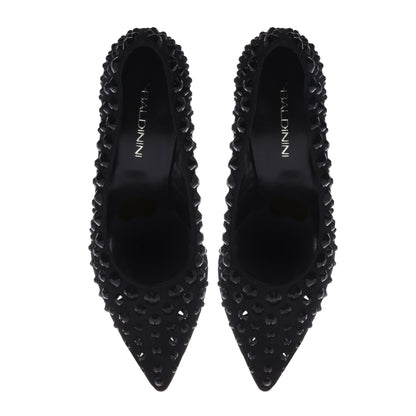 Black suede pumps with rhinestones