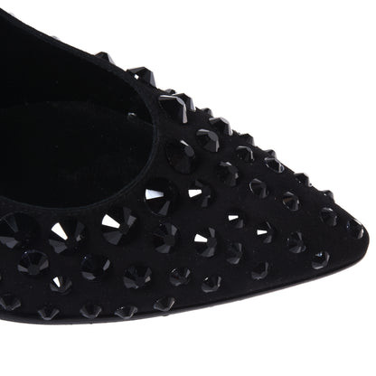 Black suede pumps with rhinestones