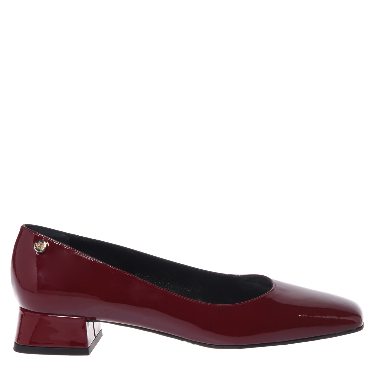 Burgundy patent leather pumps