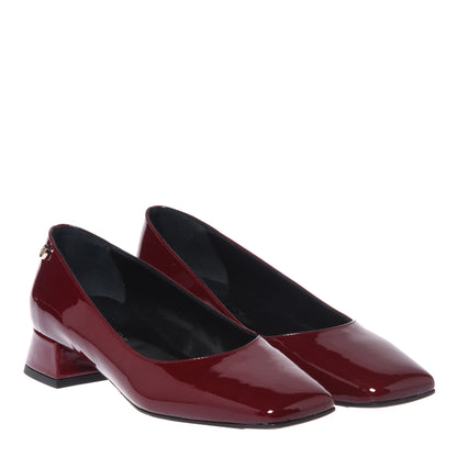 Burgundy patent leather pumps