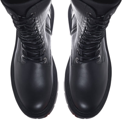 Black leather and tumbled leather boot