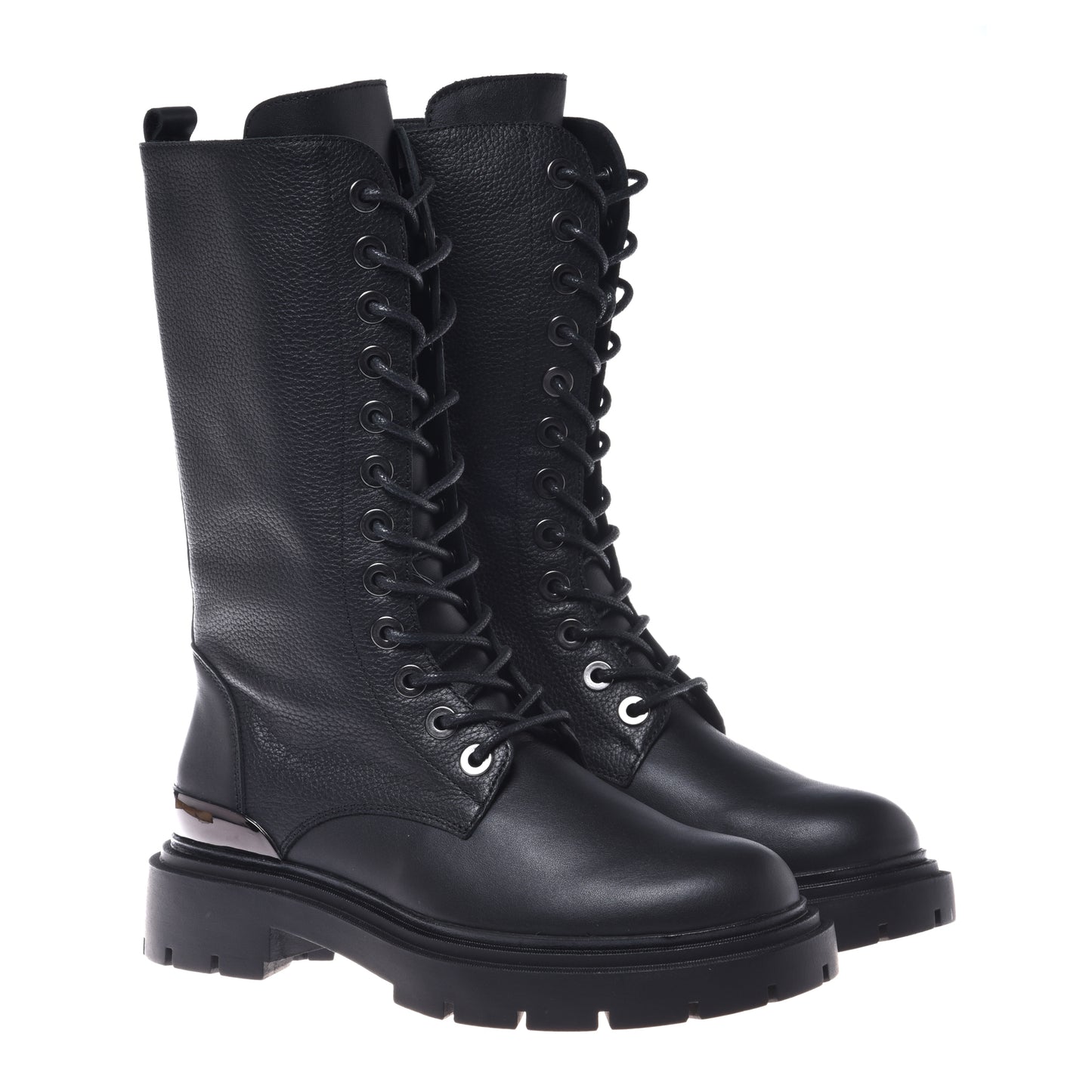 Black leather and tumbled leather boot