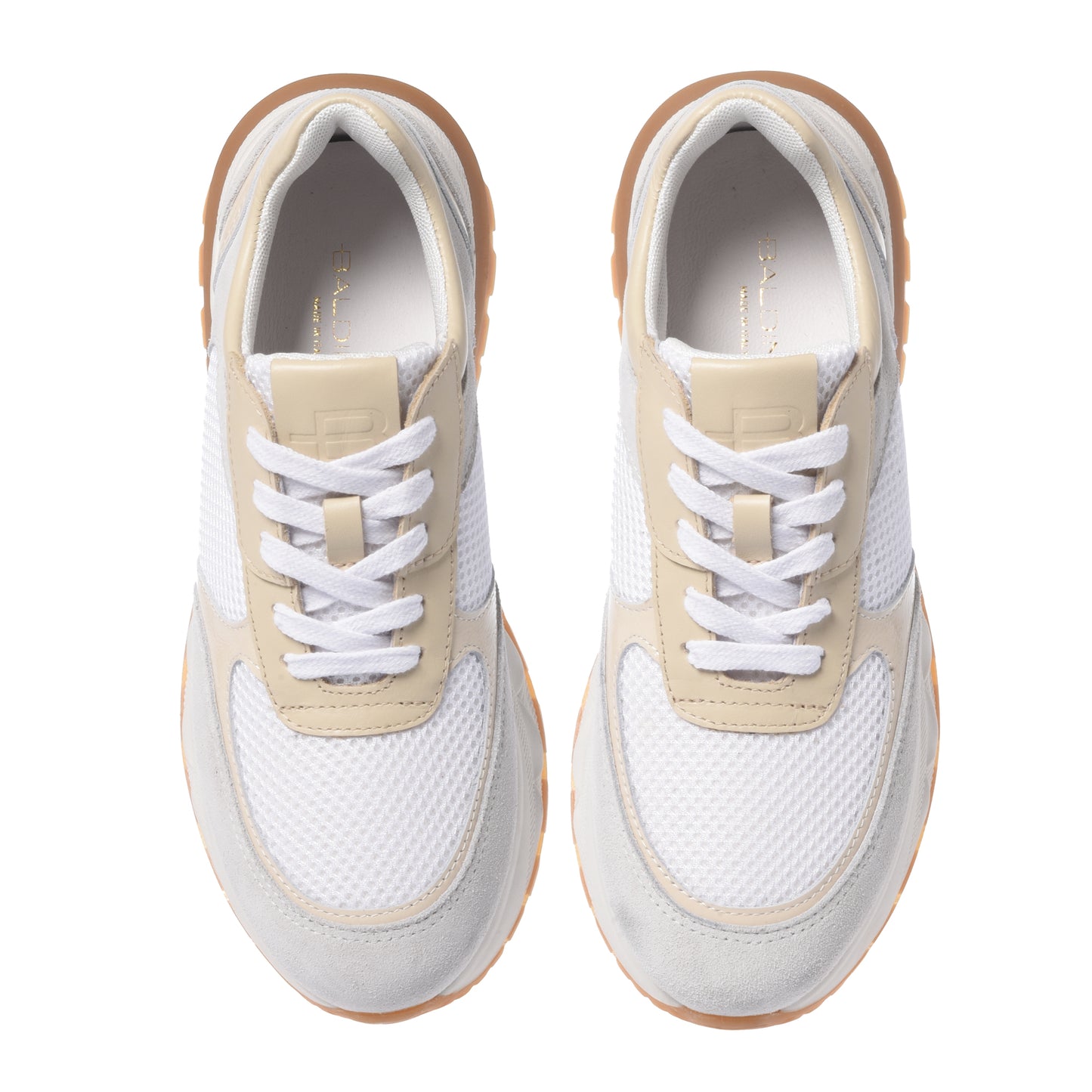 Grey suede and white mesh sneakers