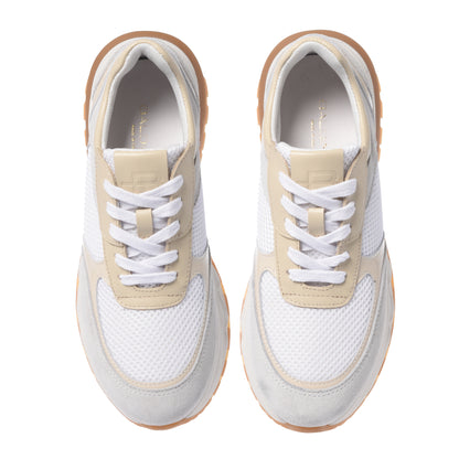 Grey suede and white mesh sneakers