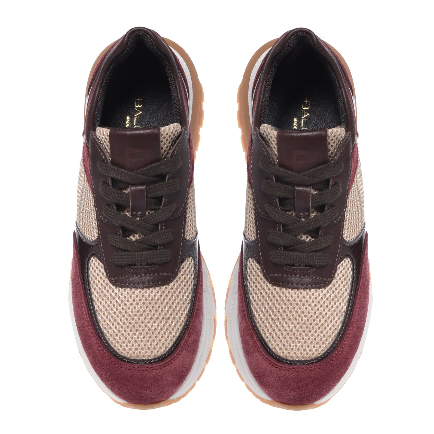 Burgundy suede and beige mesh fabric sneaker