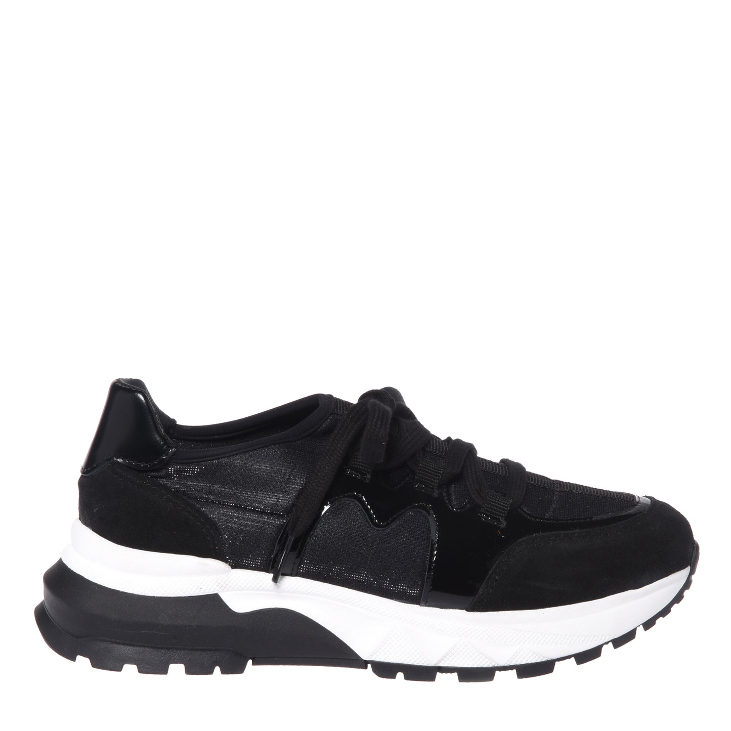 Black suede and stretch fabric sneakers