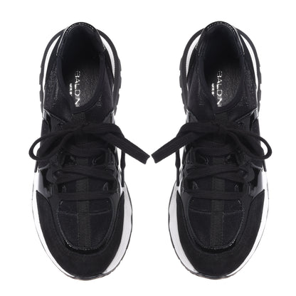 Black suede and stretch fabric sneakers