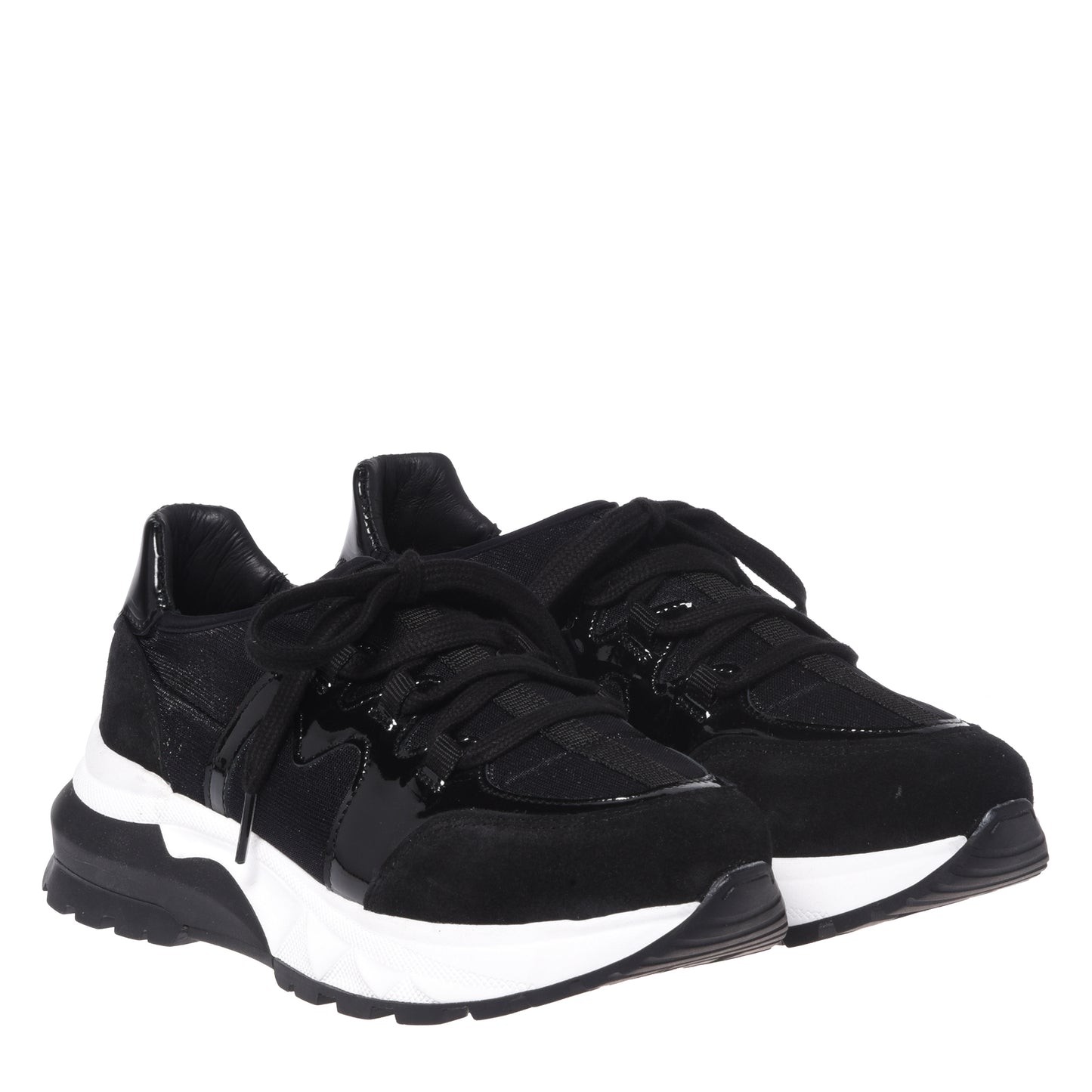 Black suede and stretch fabric sneakers