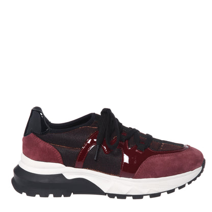 Burgundy sneakers in suede and stretch fabric