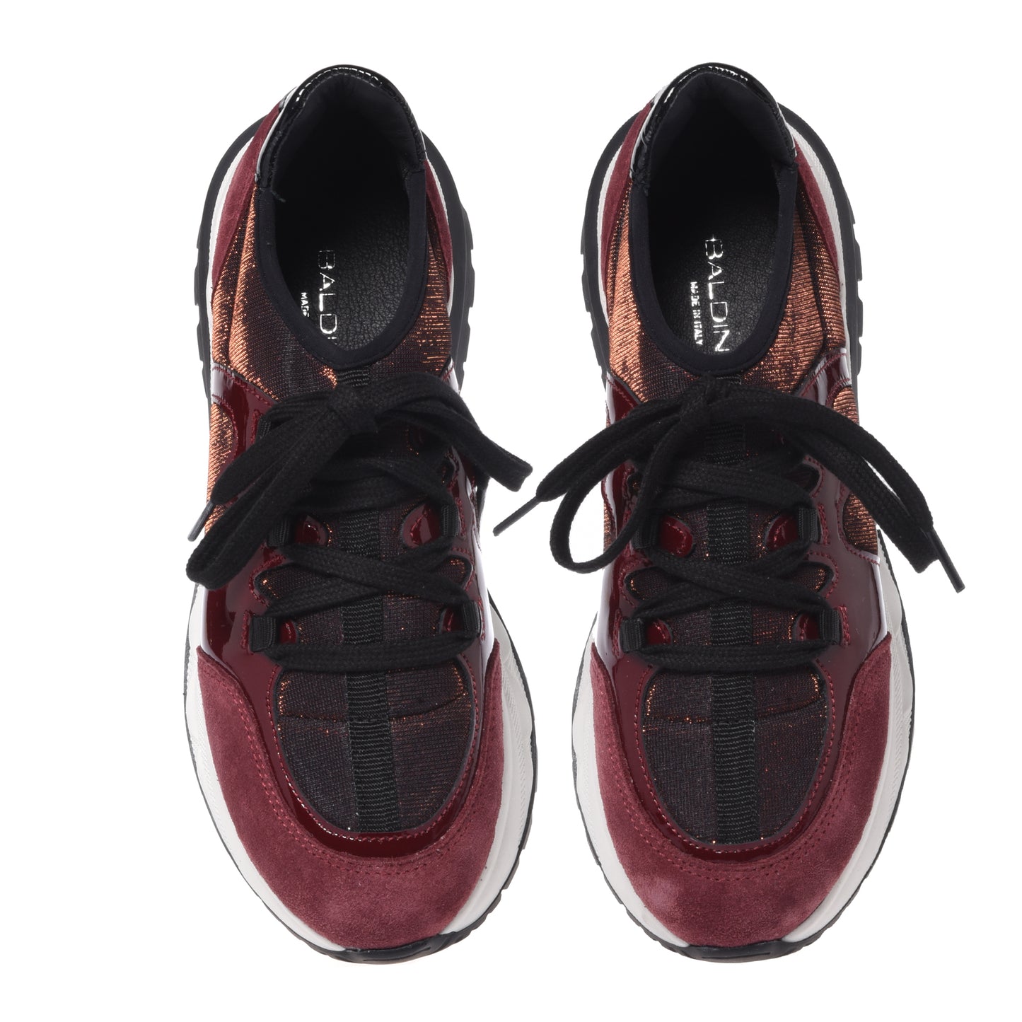 Burgundy sneakers in suede and stretch fabric