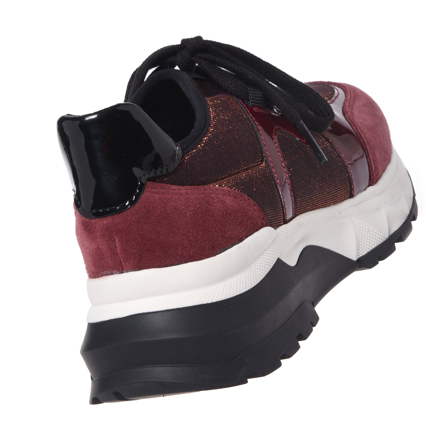 Burgundy sneakers in suede and stretch fabric