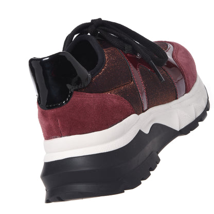 Burgundy sneakers in suede and stretch fabric