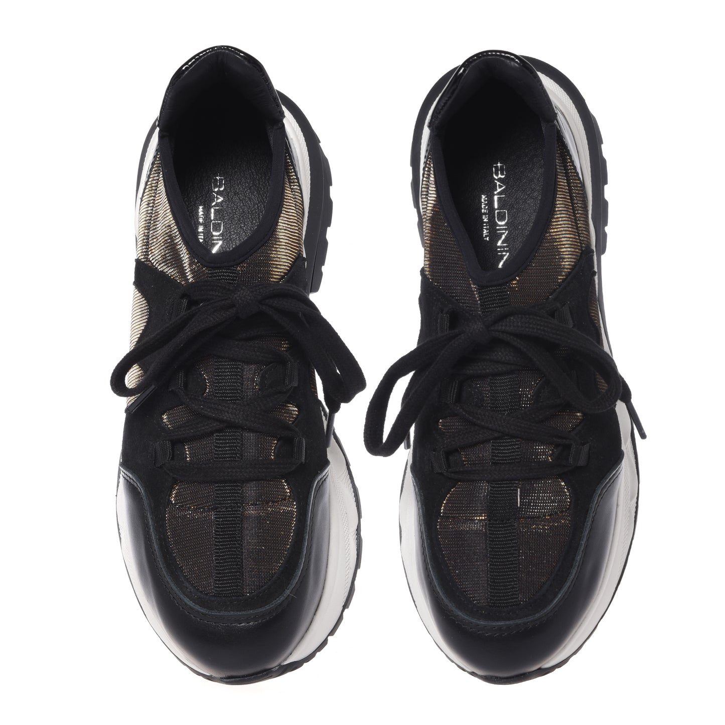 Black sneakers in patent leather and stretch fabric