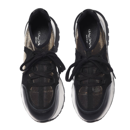 Black sneakers in patent leather and stretch fabric