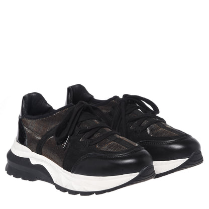 Black sneakers in patent leather and stretch fabric