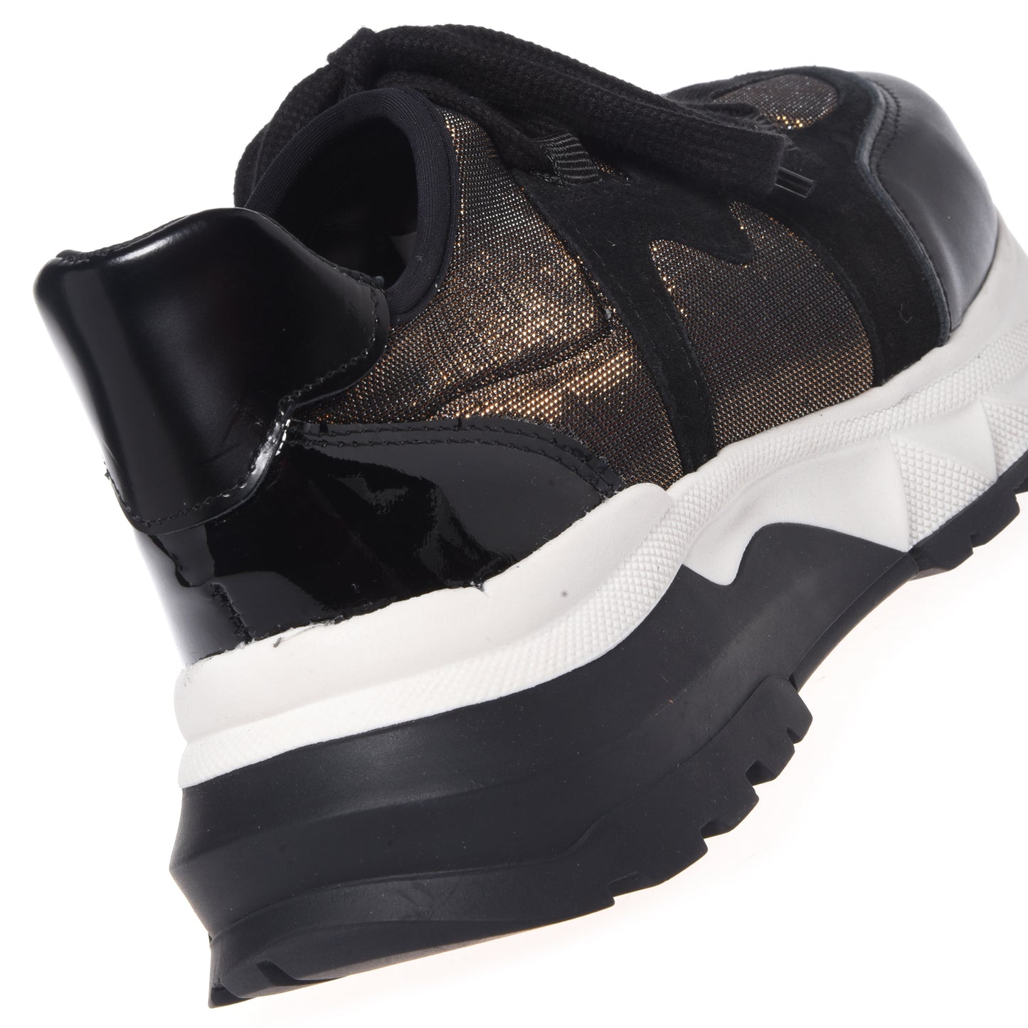 Black sneakers in patent leather and stretch fabric