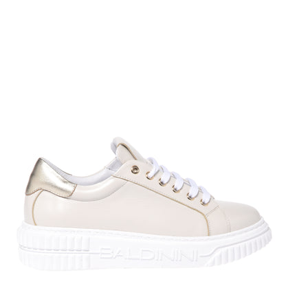 White leather and light gold mirror effect leather sneakers