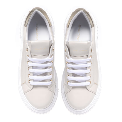White leather and light gold mirror effect leather sneakers
