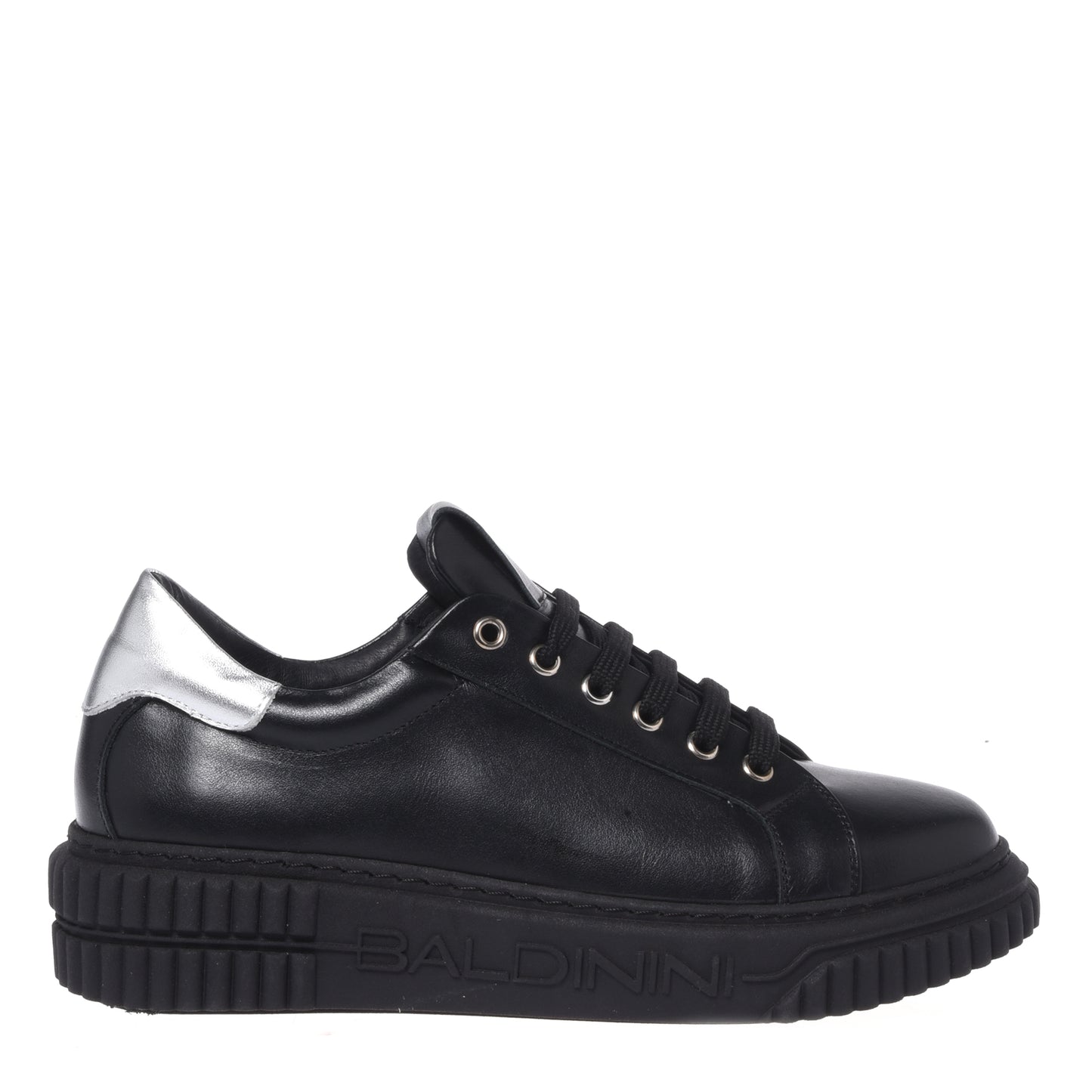 White leather and silver mirror-effect leather sneakers