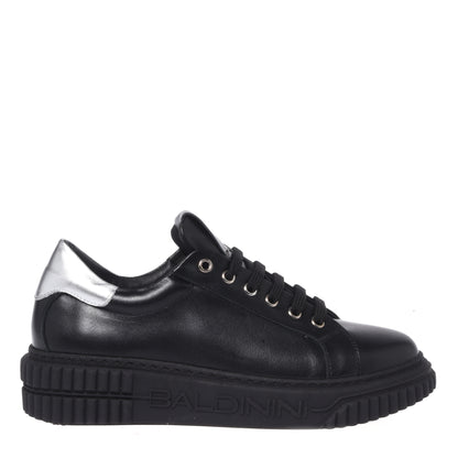 White leather and silver mirror-effect leather sneakers