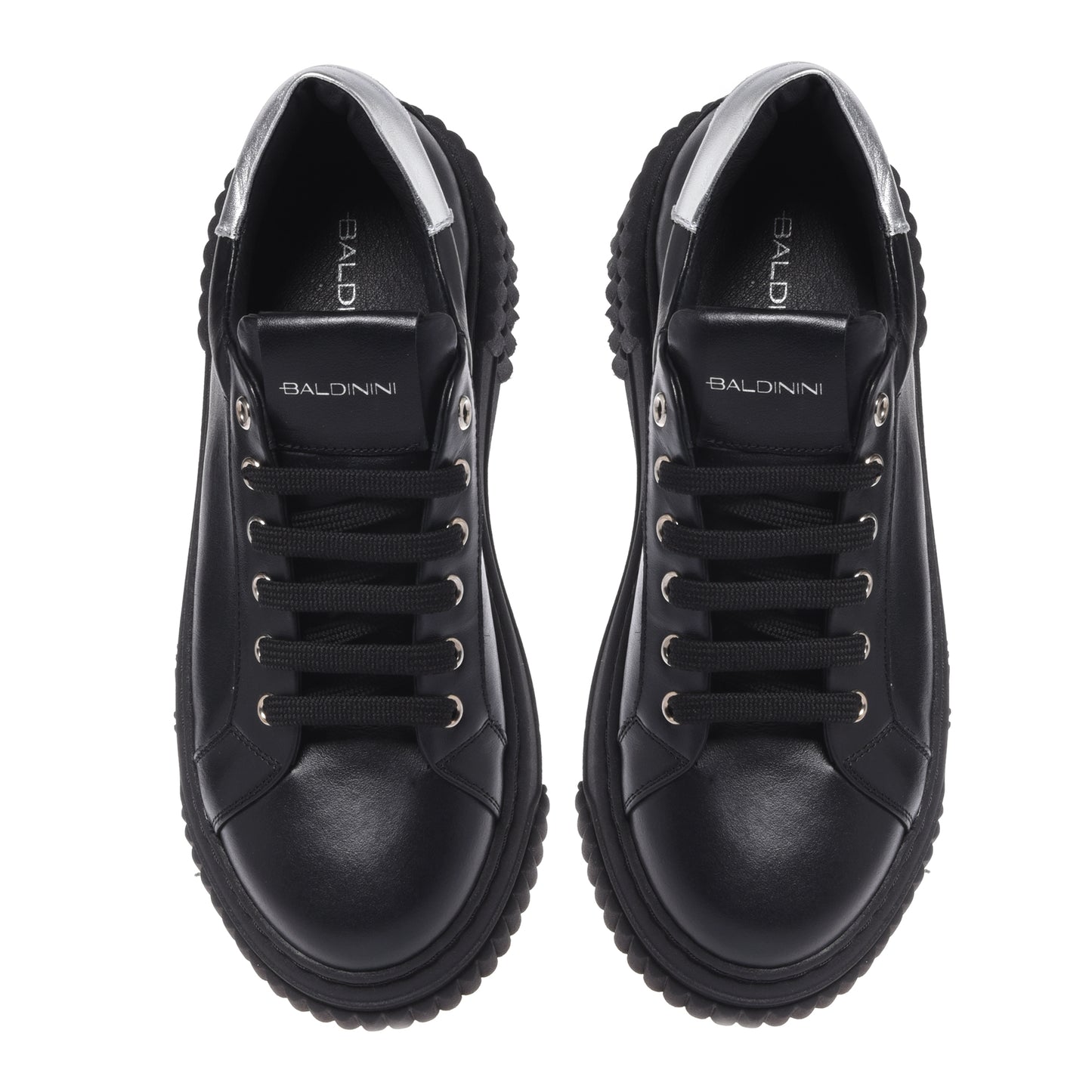 White leather and silver mirror-effect leather sneakers