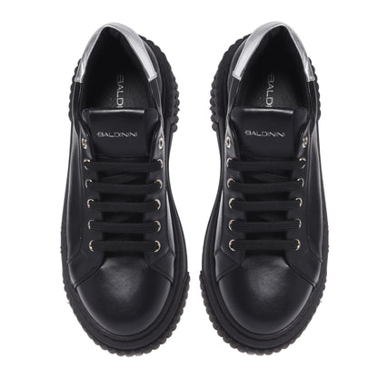 White leather and silver mirror-effect leather sneakers