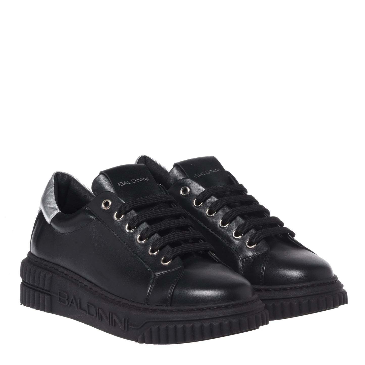 White leather and silver mirror-effect leather sneakers