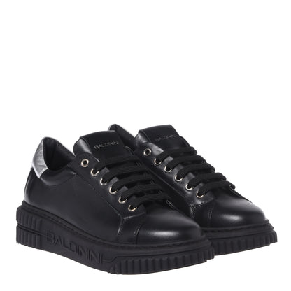 White leather and silver mirror-effect leather sneakers