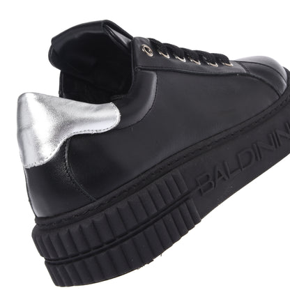 White leather and silver mirror-effect leather sneakers