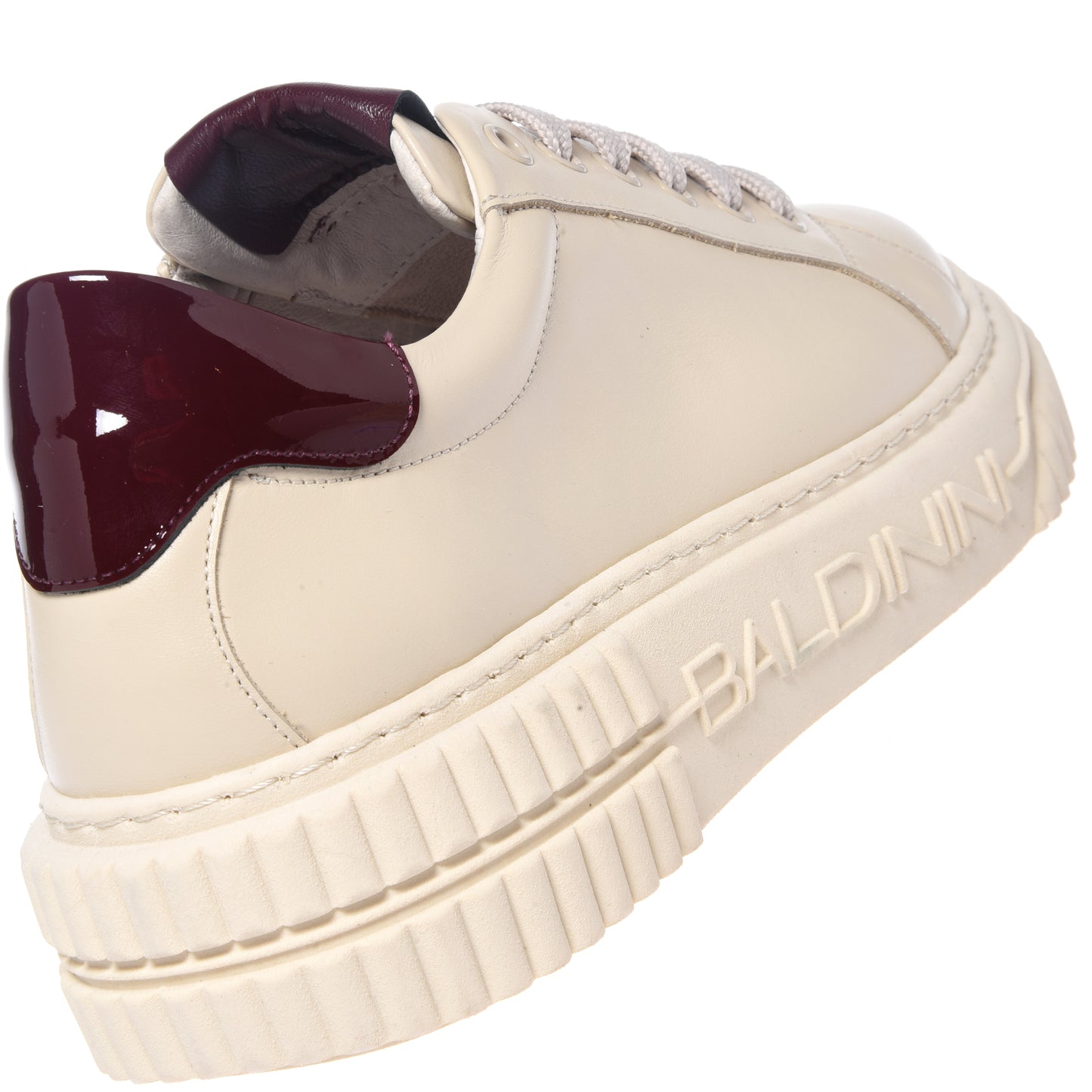 Vanilla leather and burgundy patent leather sneakers