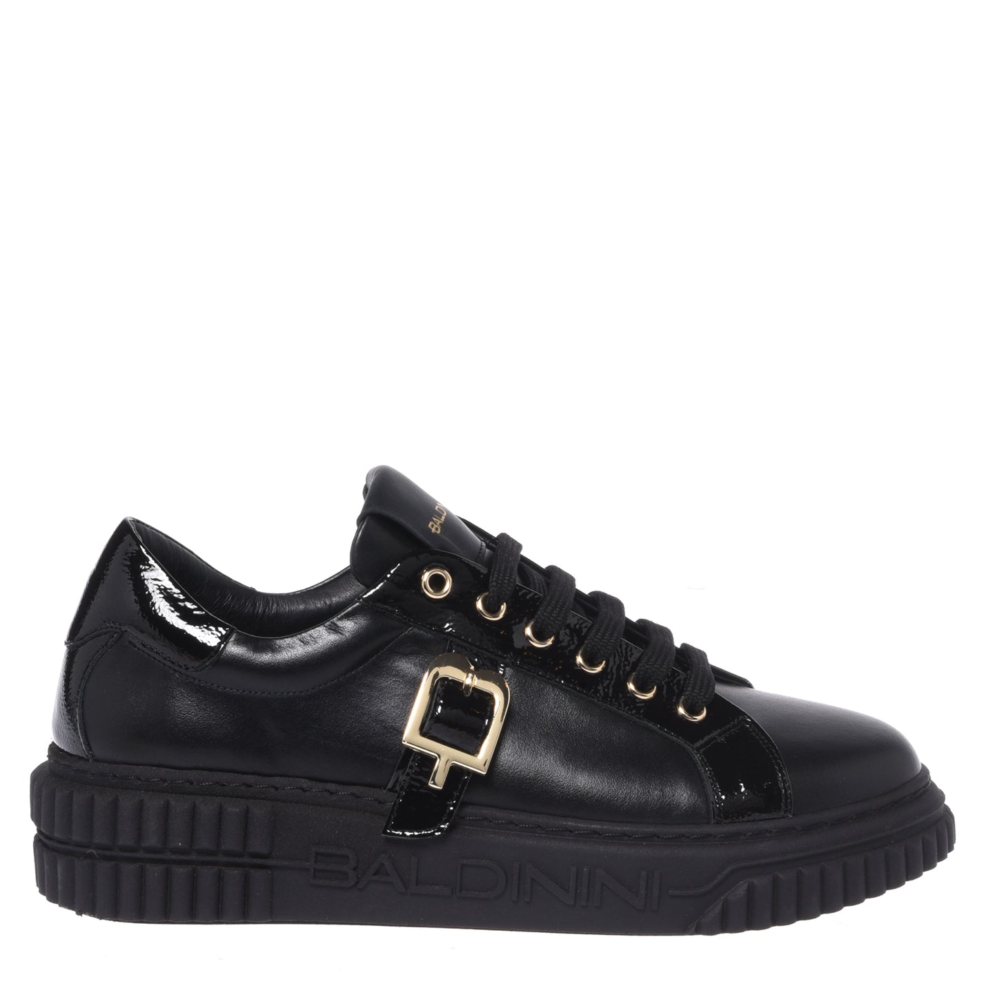 Black calfskin and naplak sneakers