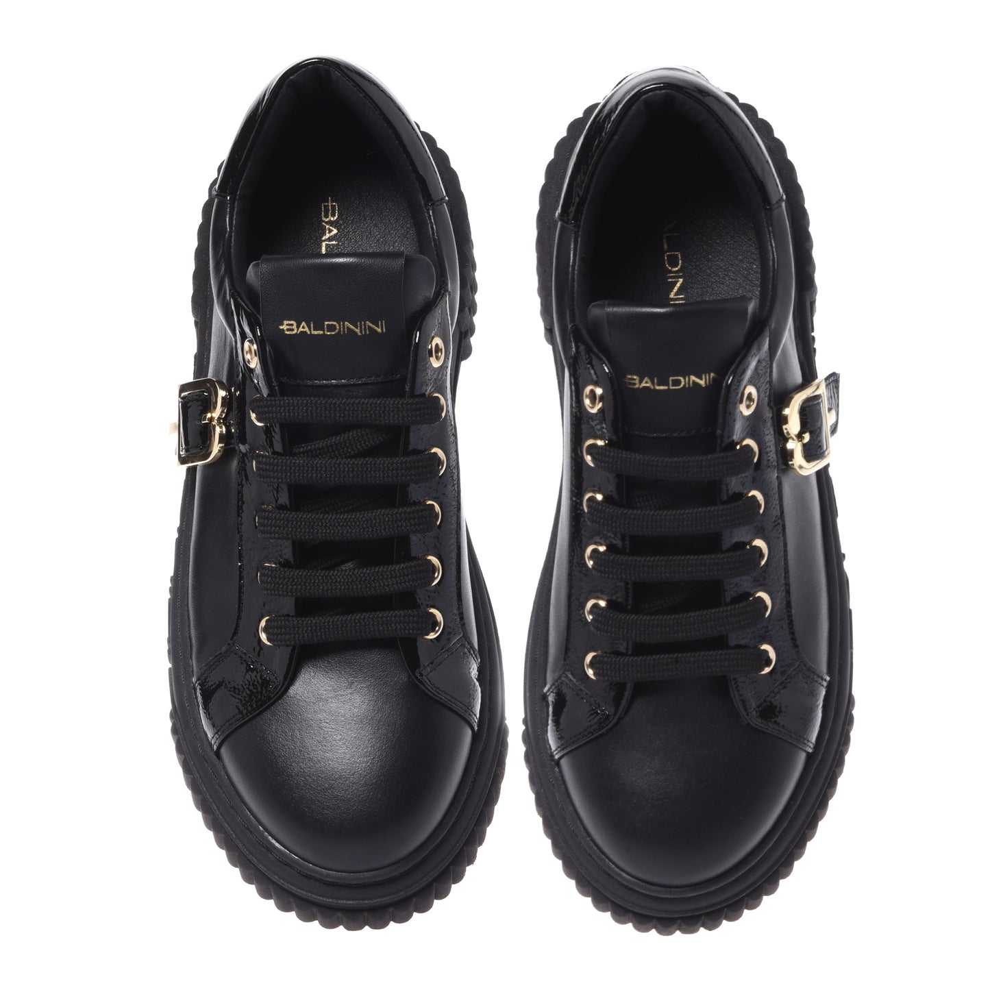 Black calfskin and naplak sneakers