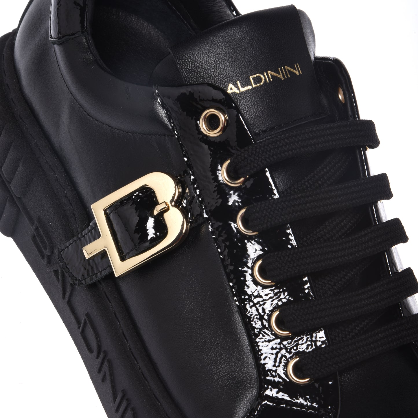 Black calfskin and naplak sneakers
