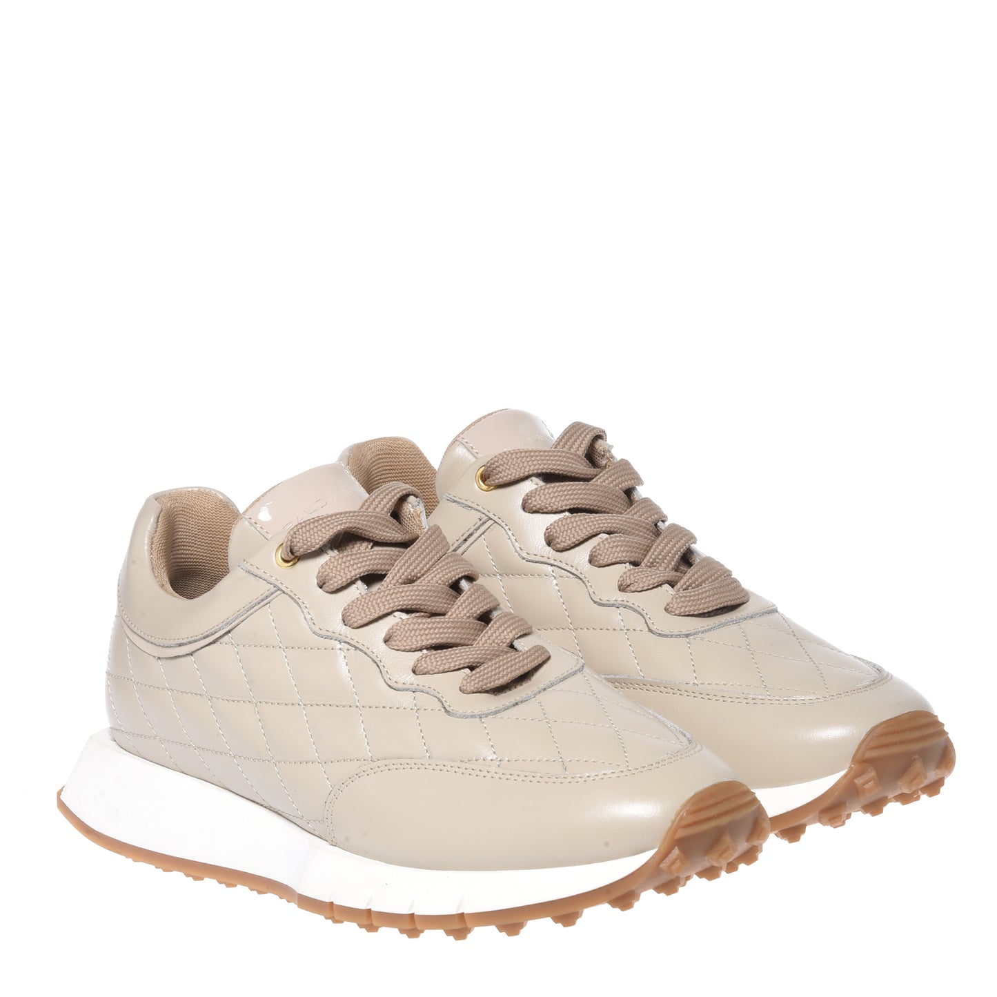 Nude quilted leather sneakers