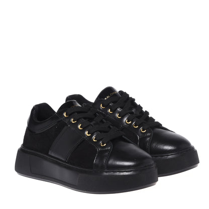 Black leather and suede sneakers